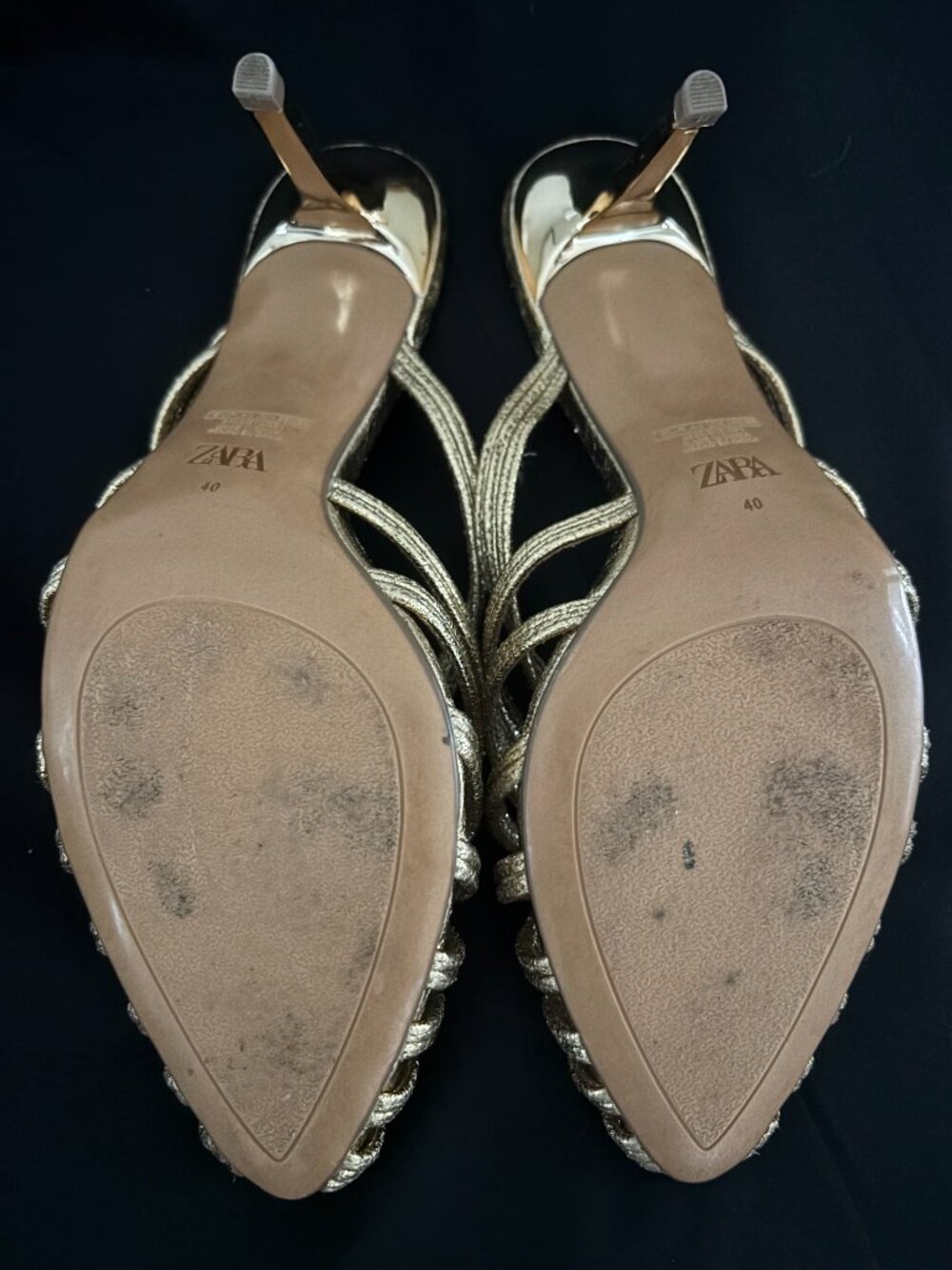 ZARA Champagne Metallic Strappy Slide Sandals Women's US 9 EU 40 Elegant Party - Picture 3 of 5
